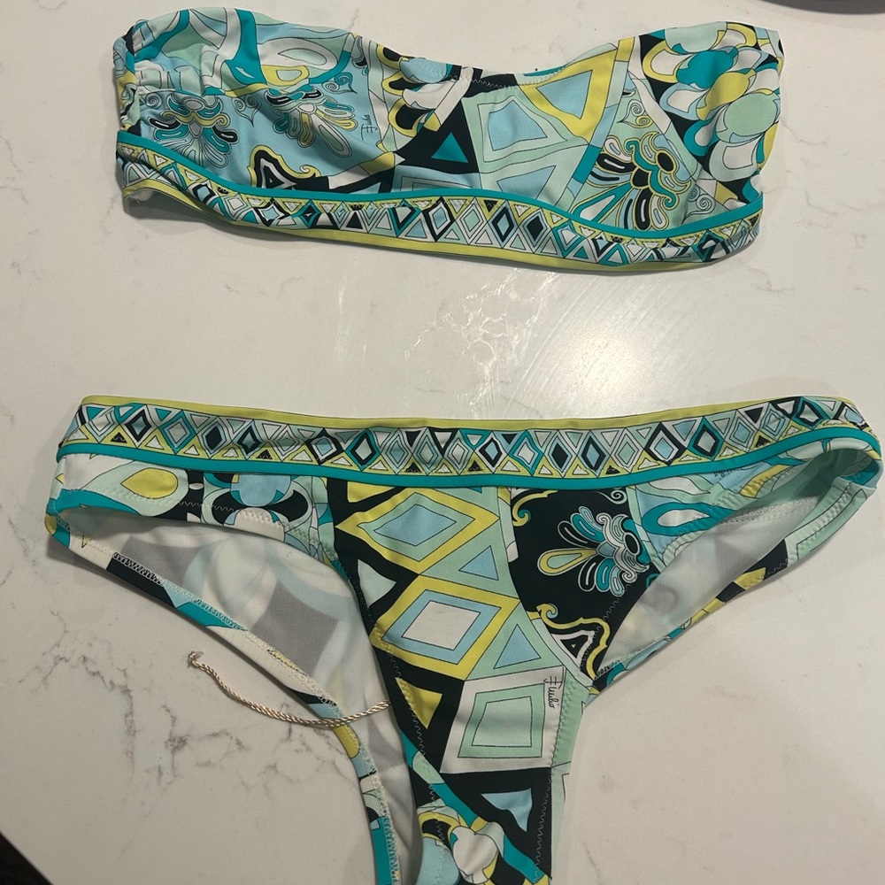 Emilio Pucci Blue and Yellow Geometric Bikini